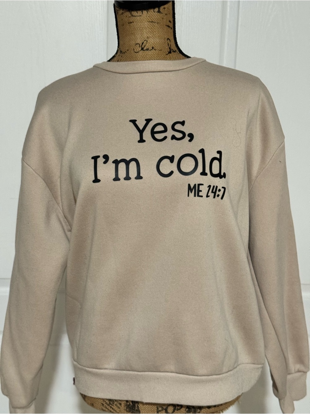 Novelty, funny. Sweatshirt! “Yes, I'm Cold, Me 24/7” Graphic Sweatshirt - Beige